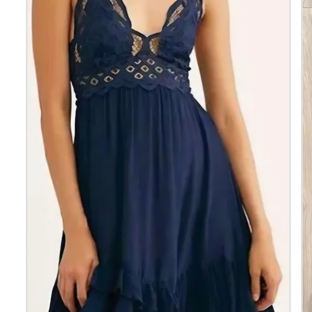Free People Navy Adella Lace Dress
